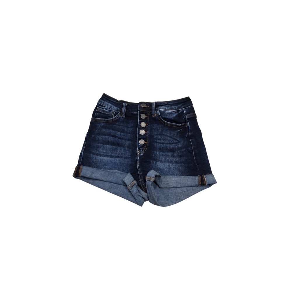 KanCan Signature Kurvy Ultra High Rise Button Fly‎ Denim Shorts Dark Wash 25